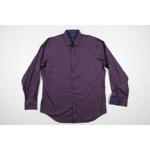 Bugatchi Mens Large Navy Paisley Cuff Classic Fit Long Sleeve Button Front Shirt